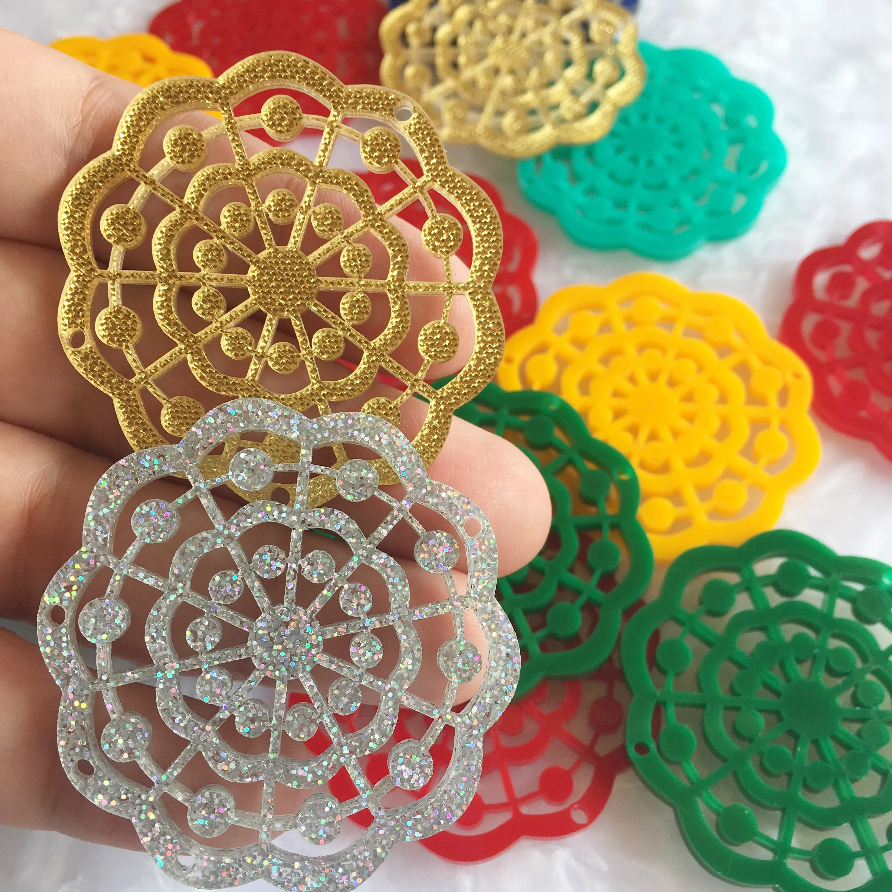 Mandala with Circles Pendants for Earrings / 6 Pieces, 50mm