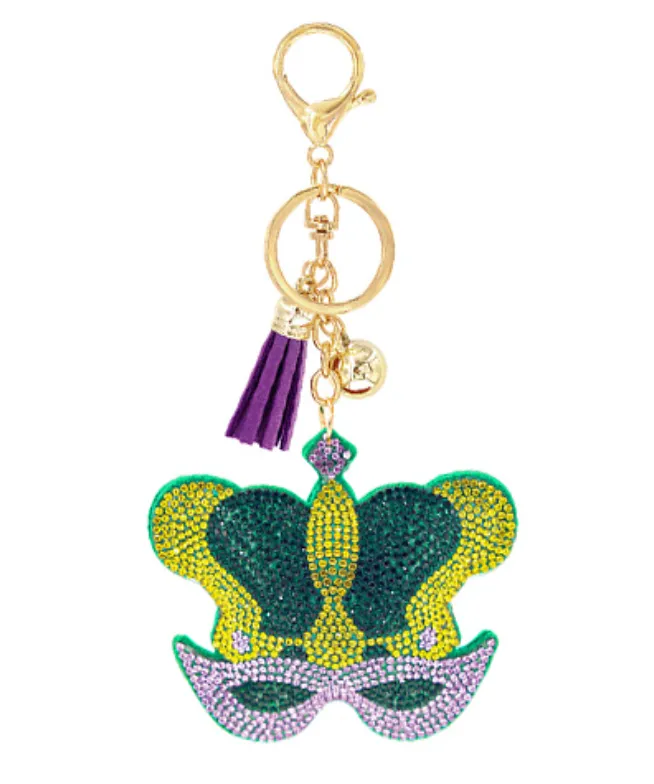 Mardi Gras Mask & Crown Bling Keychain