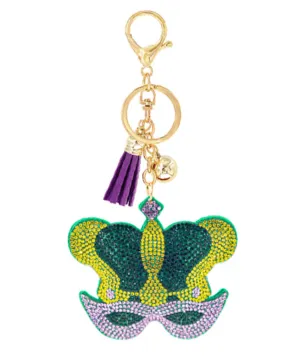 Mardi Gras Mask & Crown Bling Keychain