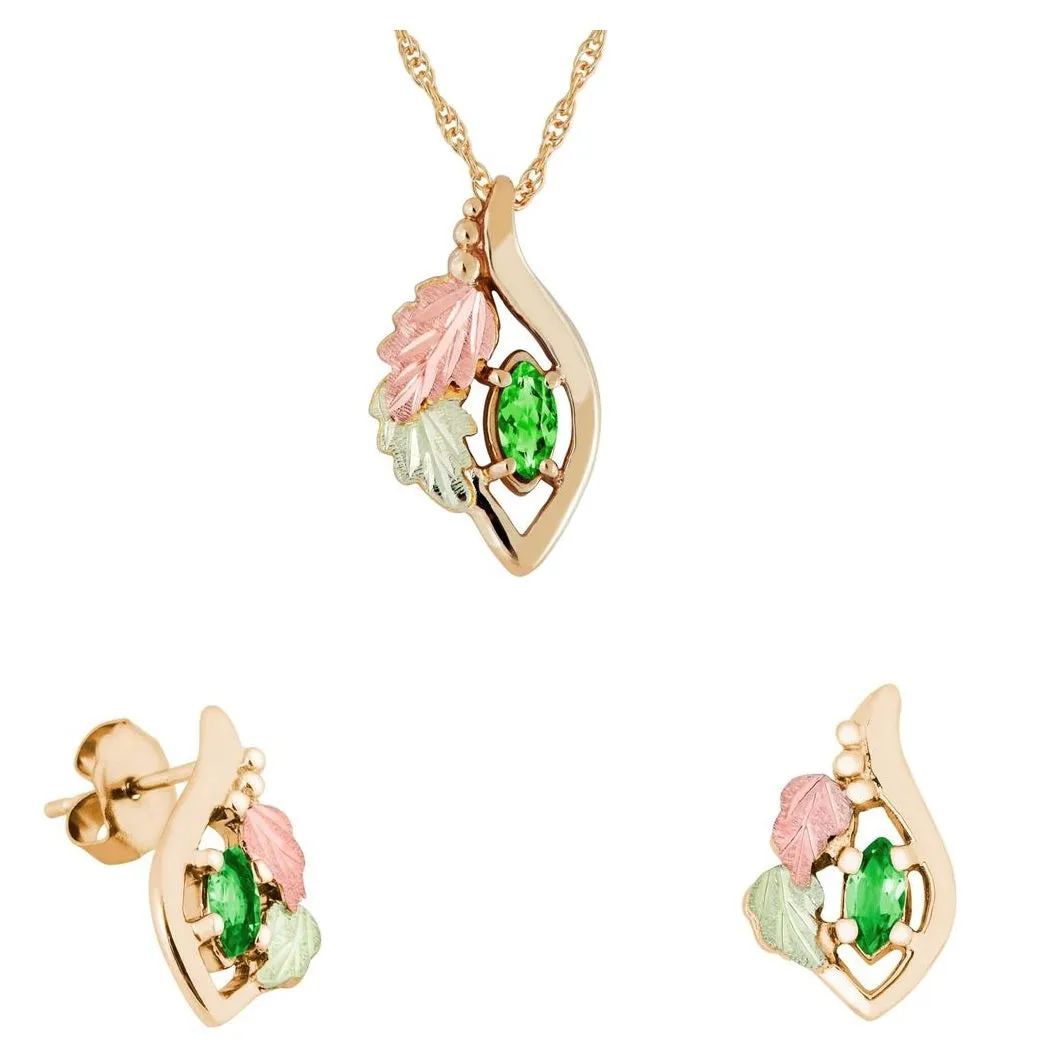 Marquise Emerald - Black Hills Gold Earrings & Pendant Set