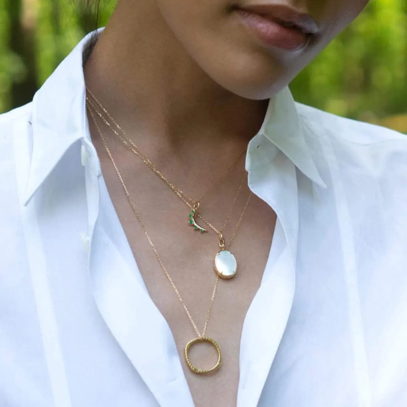MAY EMERALD "MOON" BIRTHSTONE NECKLACE in 18K Yellow Gold