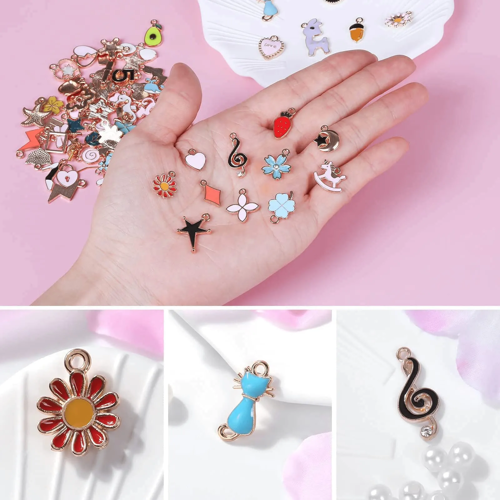 Mckanti 150PCS Bracelet Charms, Silver Bracelet Gold Plated Enamel Charms Pendants for Necklace Bracelet Jewelry Making and Crafting.