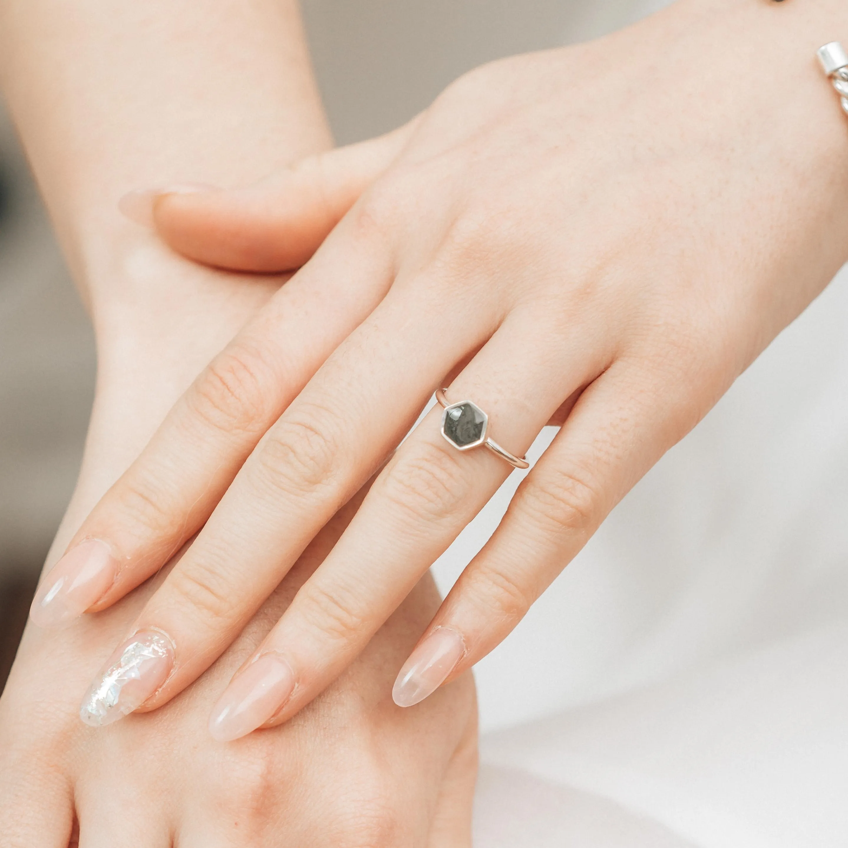 Medium Hexagon Stacking Cremation Ring in 14K Yellow Gold