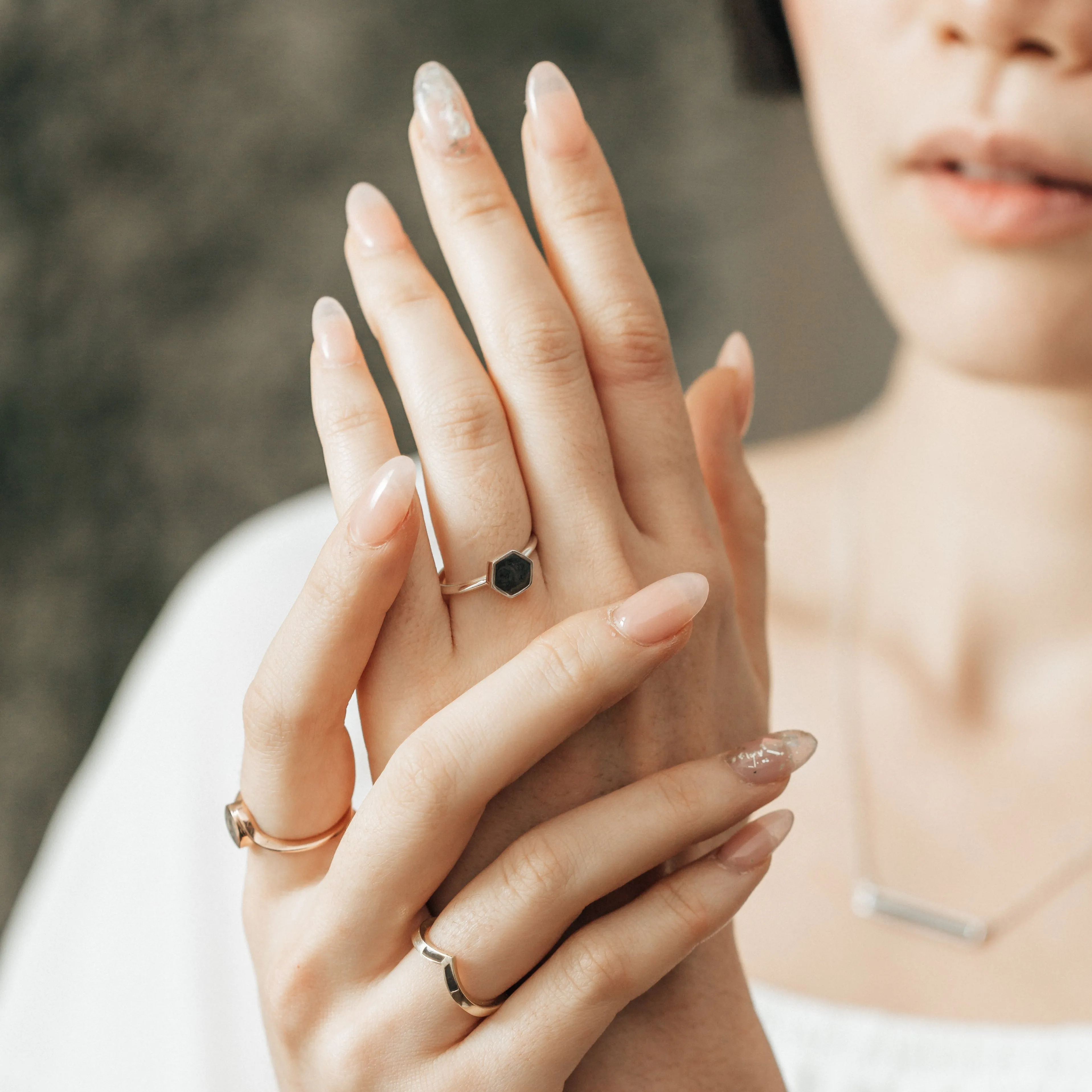 Medium Hexagon Stacking Cremation Ring in 14K Yellow Gold