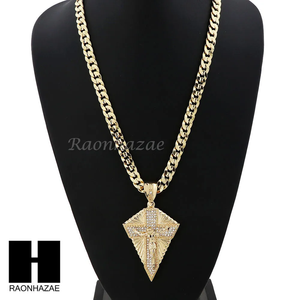MENS CRUCIFIX CROSS PENDANT DIAMOND CUT CUBAN LINK CHAIN NECKLACE N39