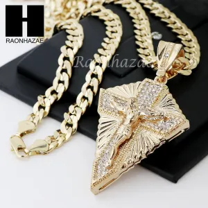 MENS CRUCIFIX CROSS PENDANT DIAMOND CUT CUBAN LINK CHAIN NECKLACE N39