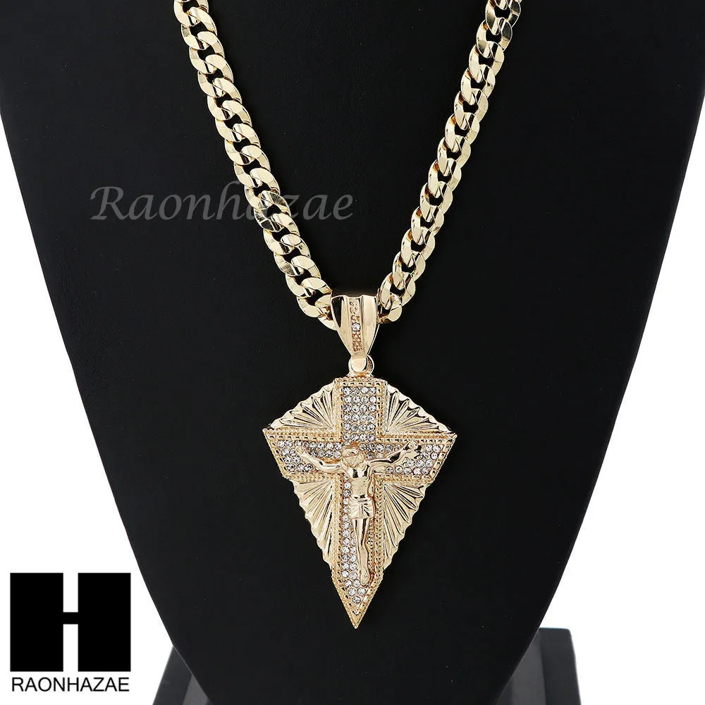 MENS CRUCIFIX CROSS PENDANT DIAMOND CUT CUBAN LINK CHAIN NECKLACE N39