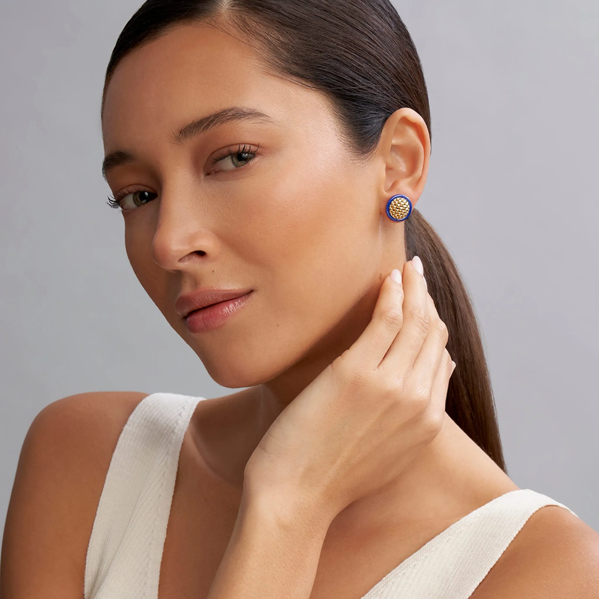 Meridian 18K Gold and Ceramic Stud Earrings