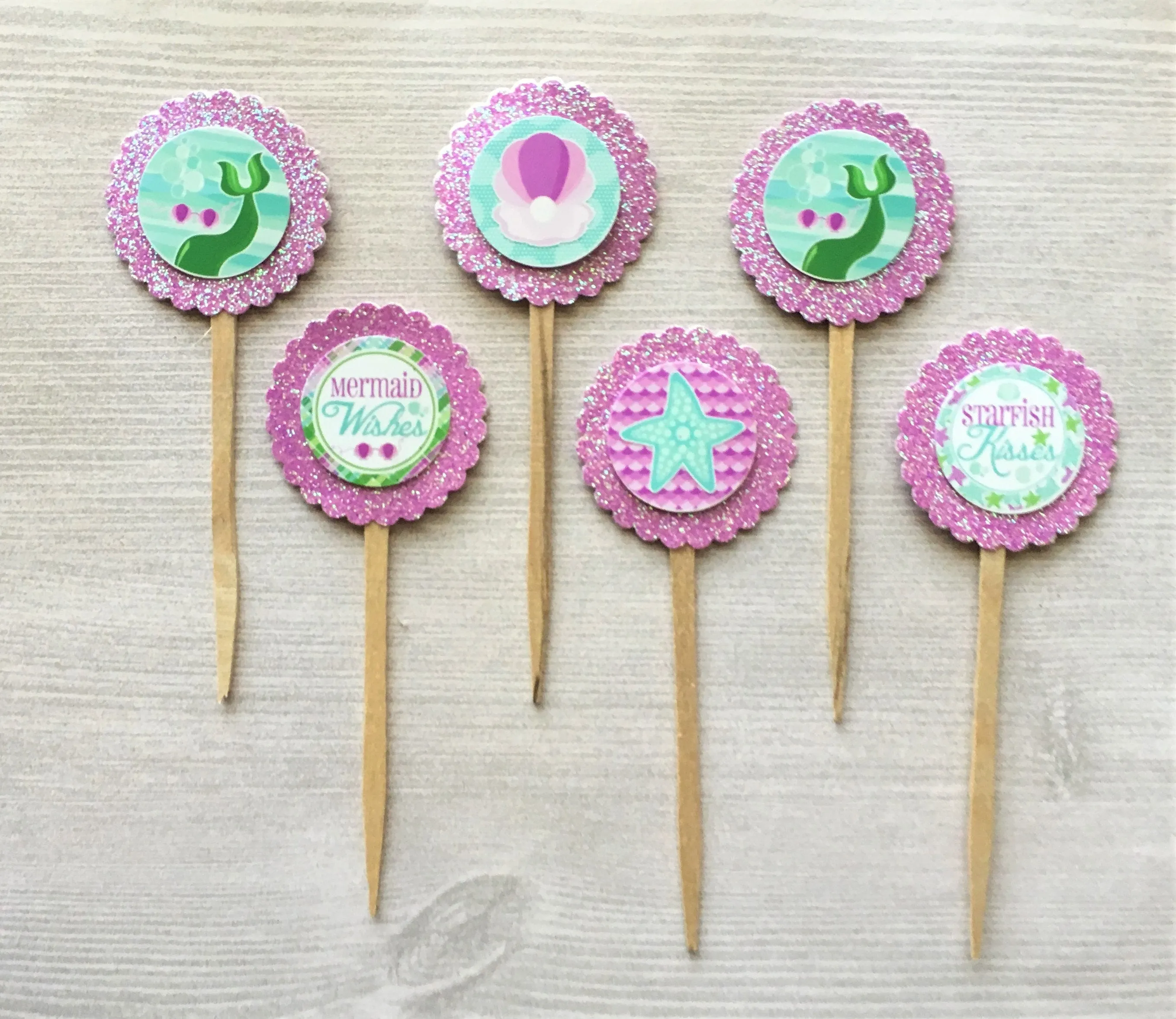 Mermaid, Mermaid Tails Cupcake Toppers, Set of 6