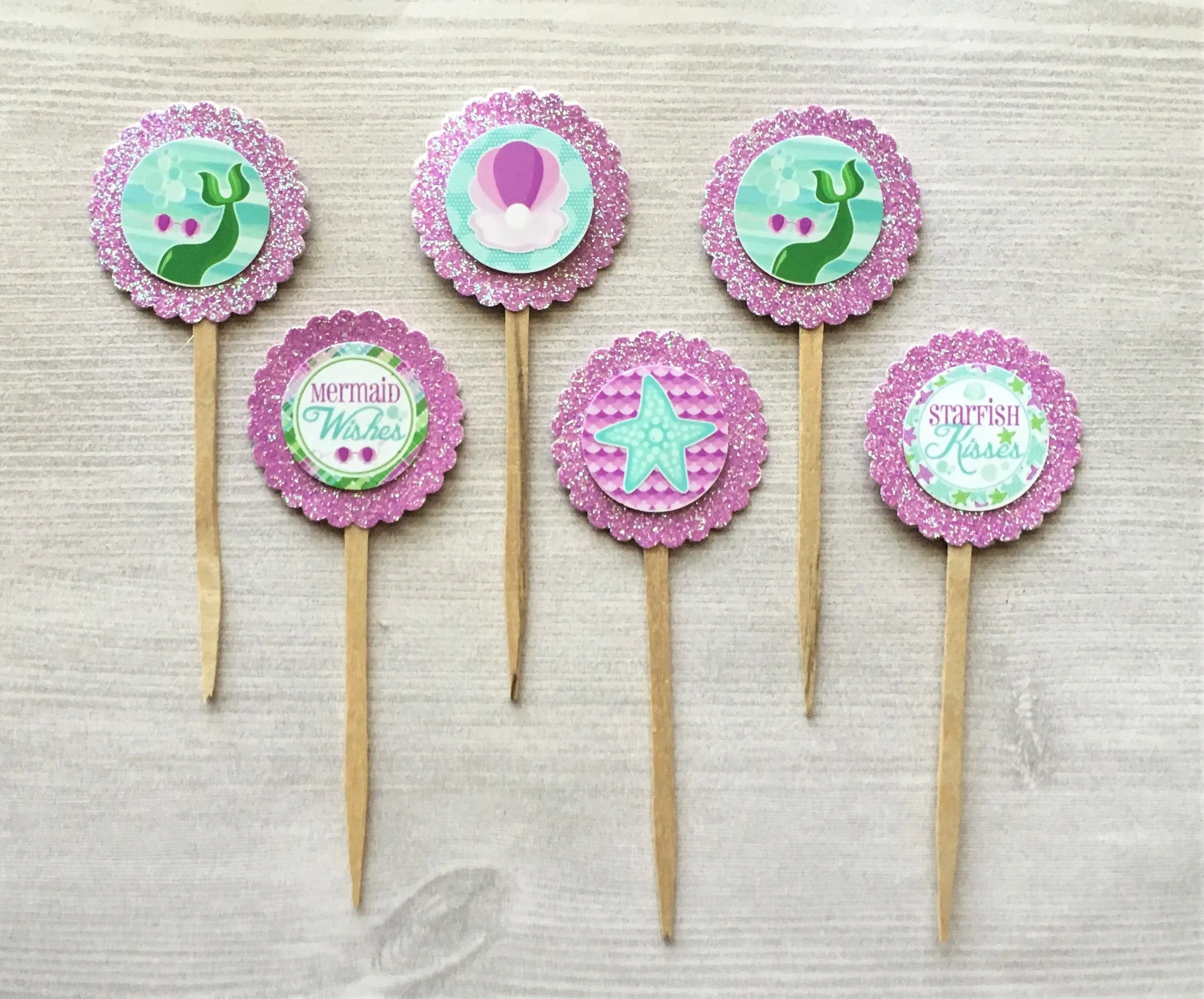 Mermaid, Mermaid Tails Cupcake Toppers, Set of 6
