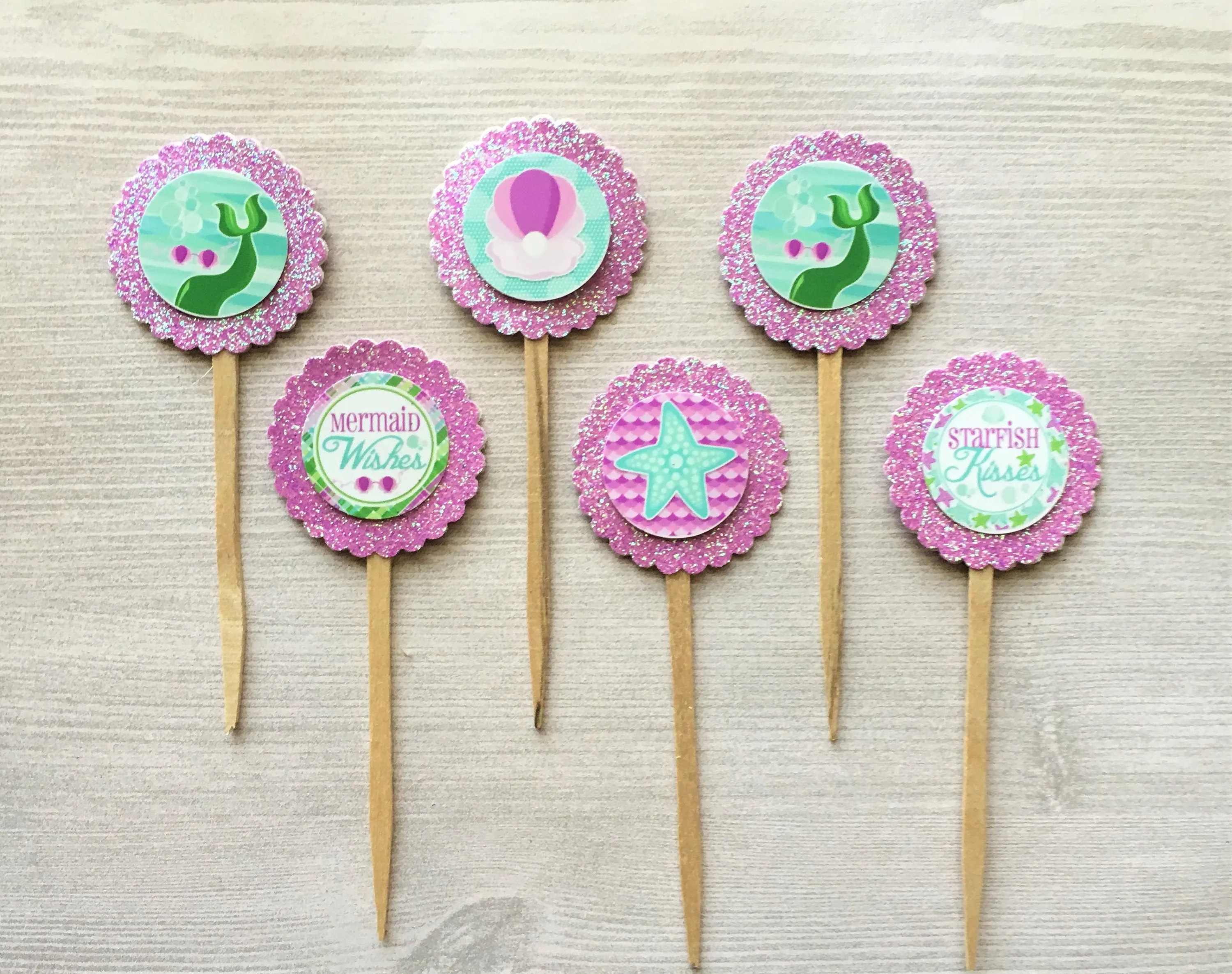 Mermaid, Mermaid Tails Cupcake Toppers, Set of 6