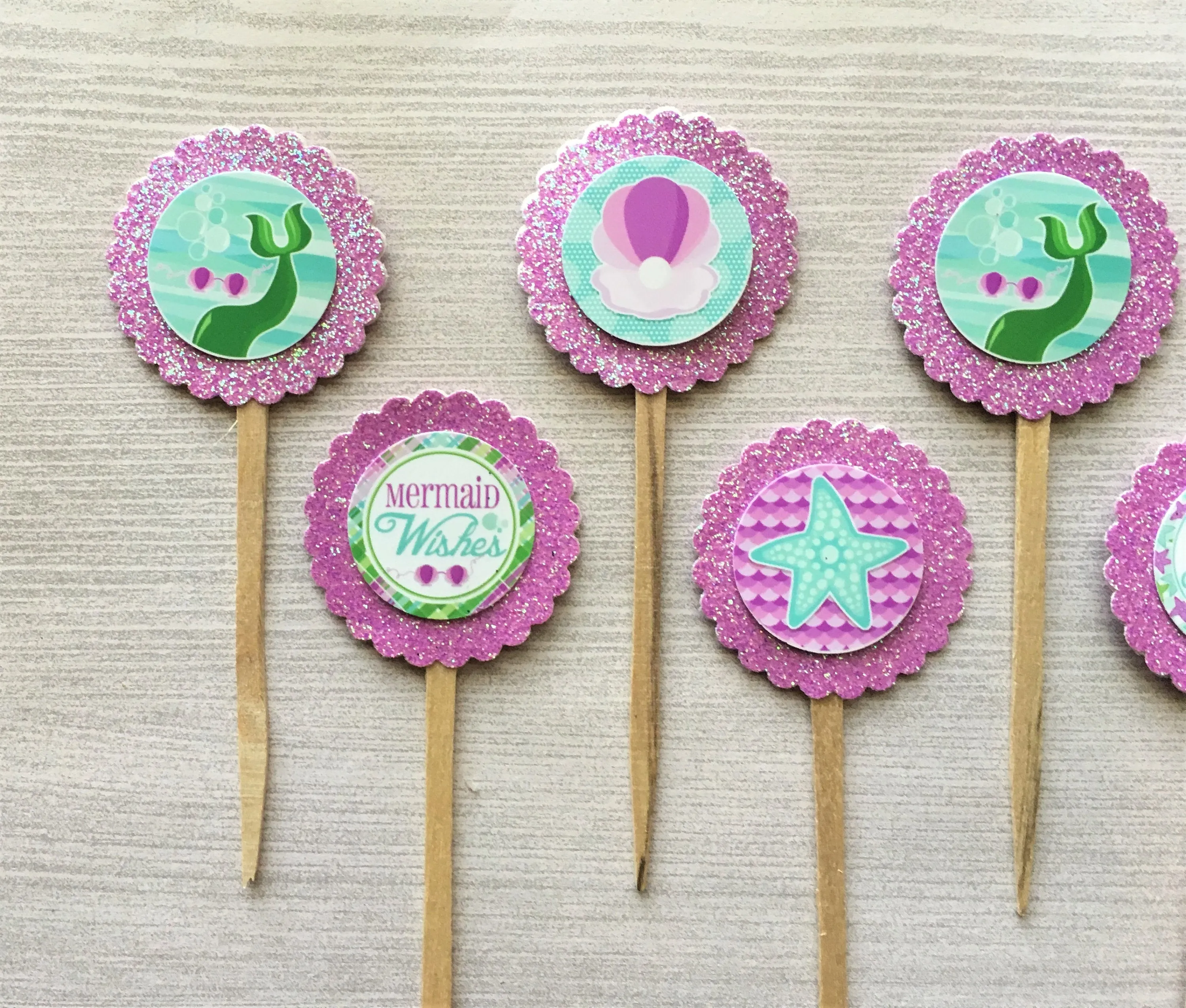 Mermaid, Mermaid Tails Cupcake Toppers, Set of 6