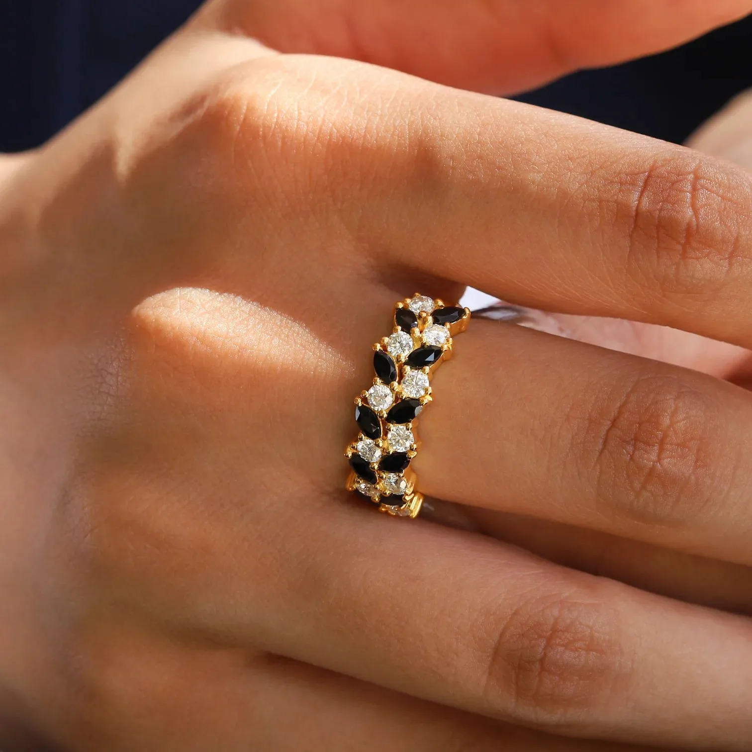 Mia Black Spinel and Moissanites Ring
