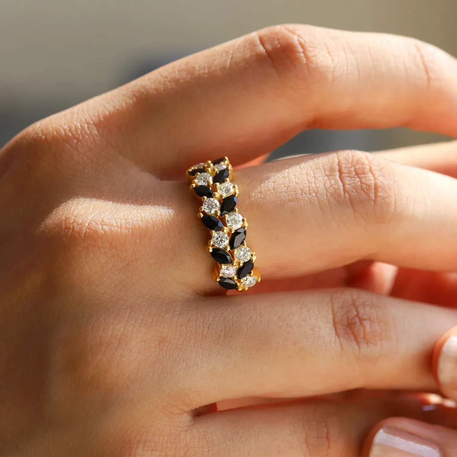 Mia Black Spinel and Moissanites Ring