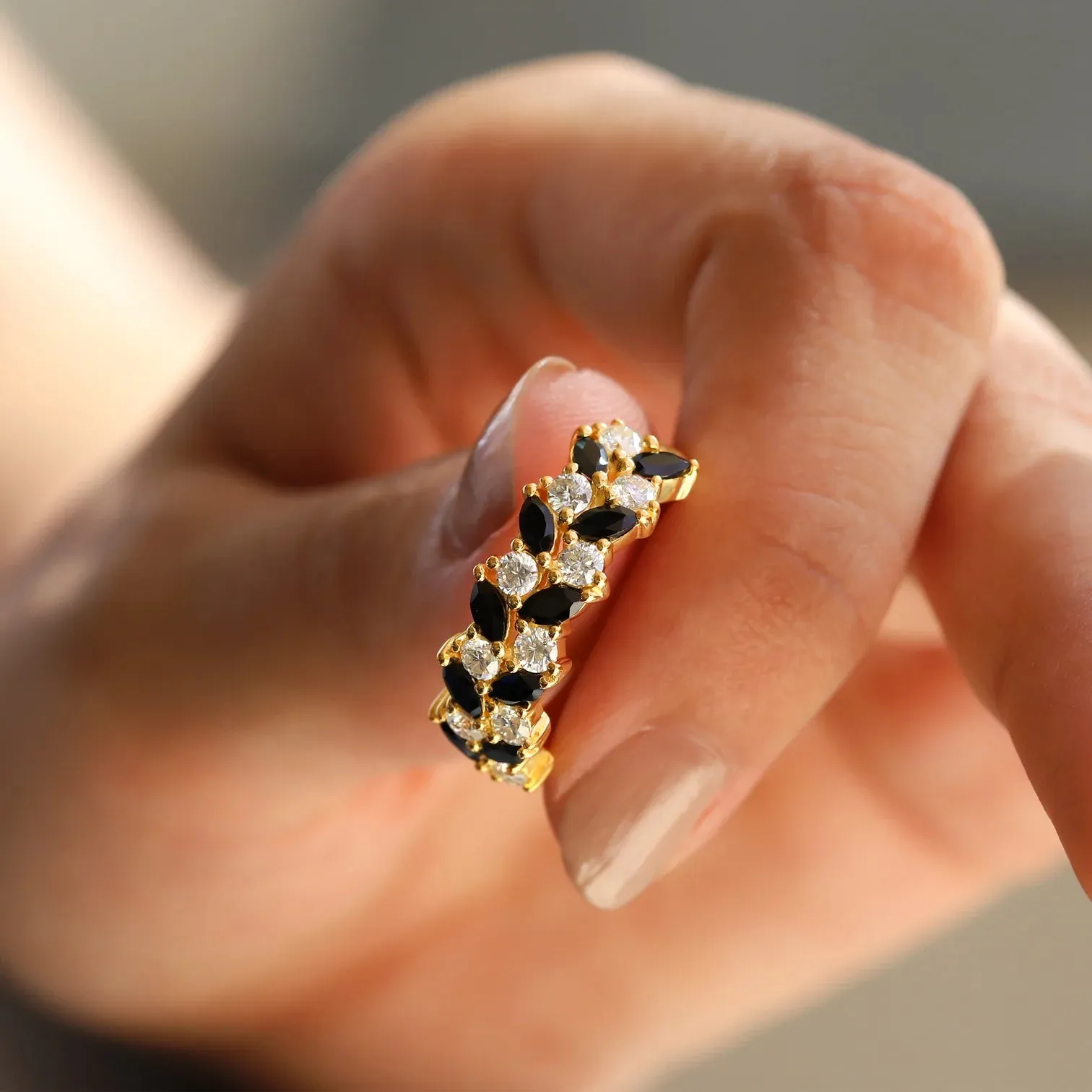 Mia Black Spinel and Moissanites Ring