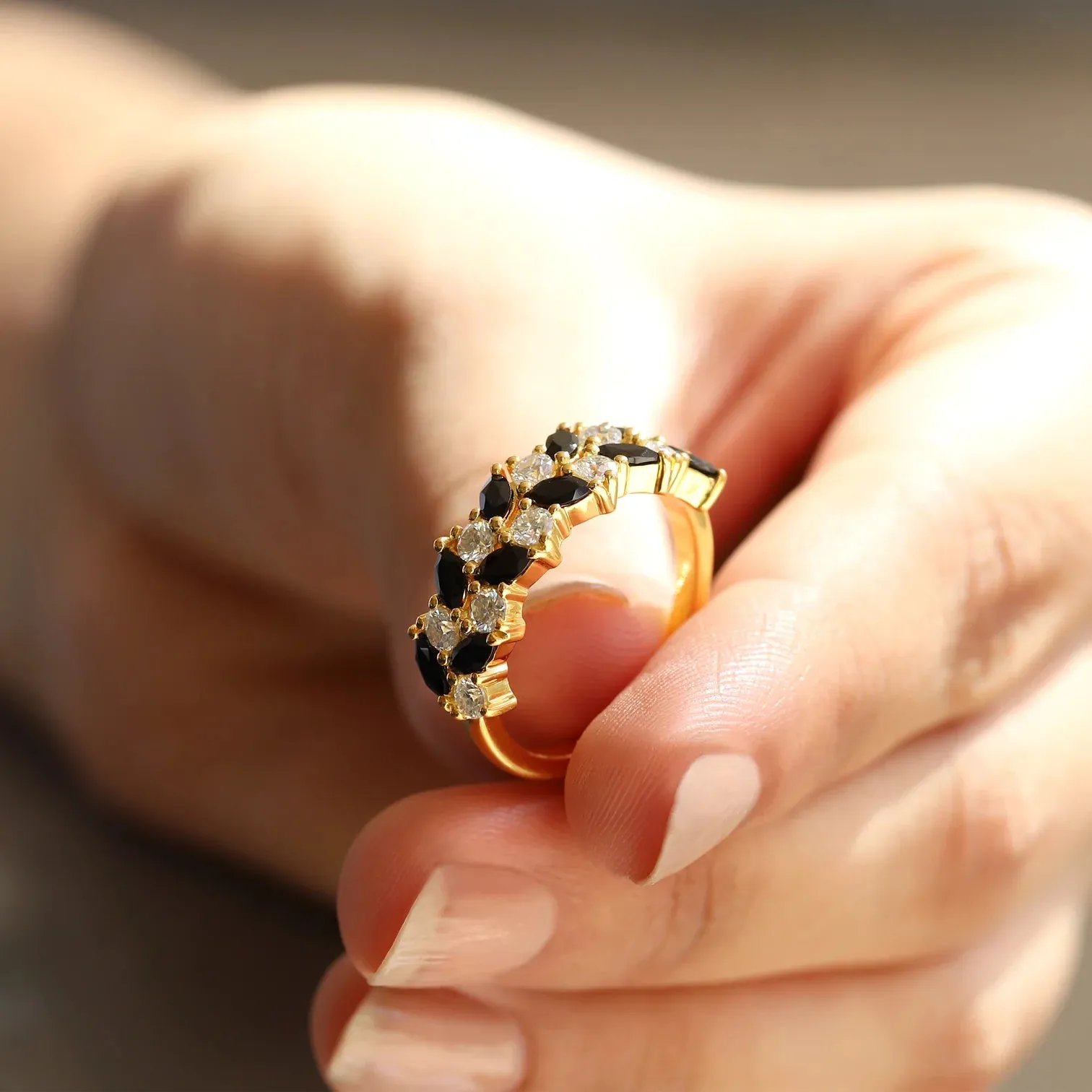 Mia Black Spinel and Moissanites Ring
