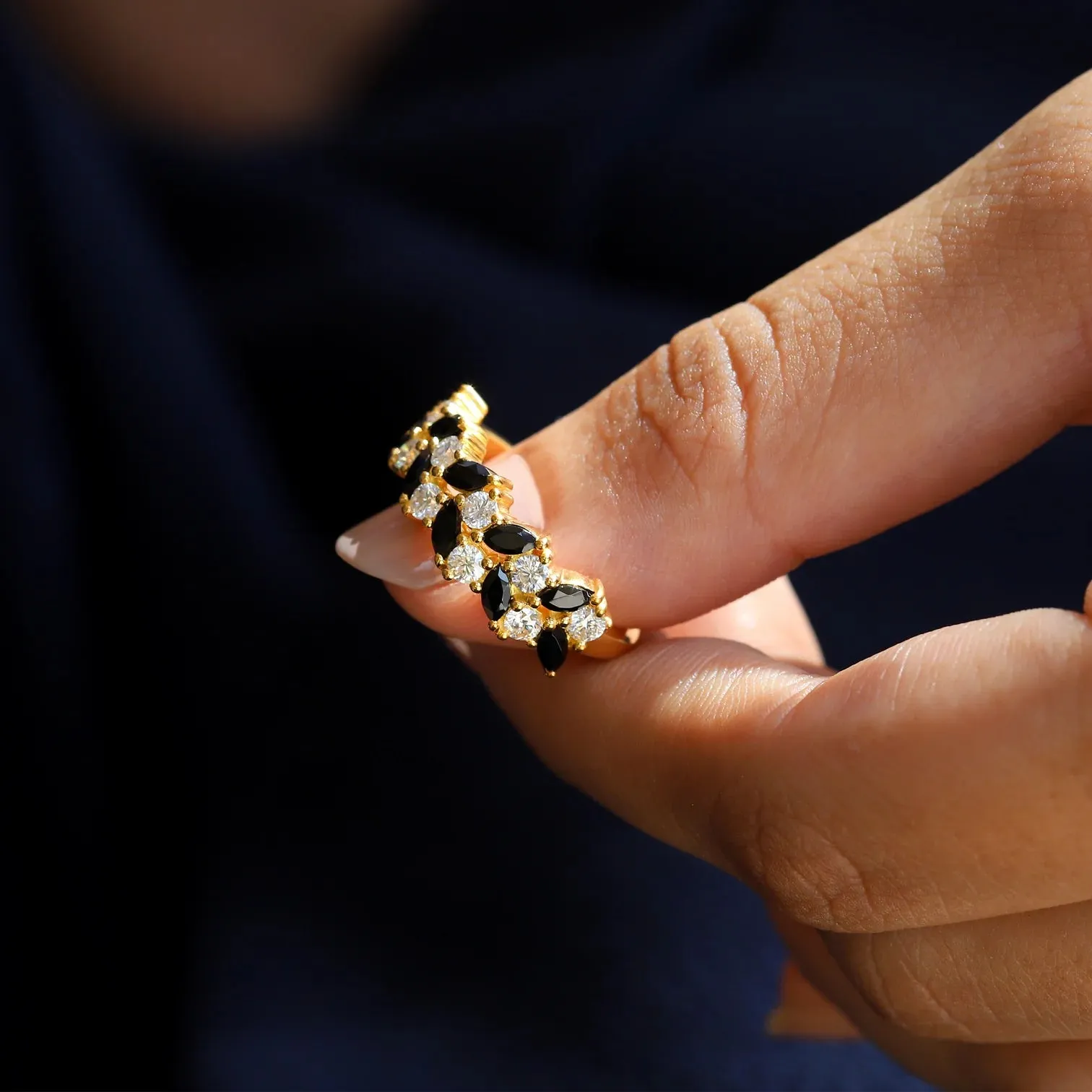 Mia Black Spinel and Moissanites Ring