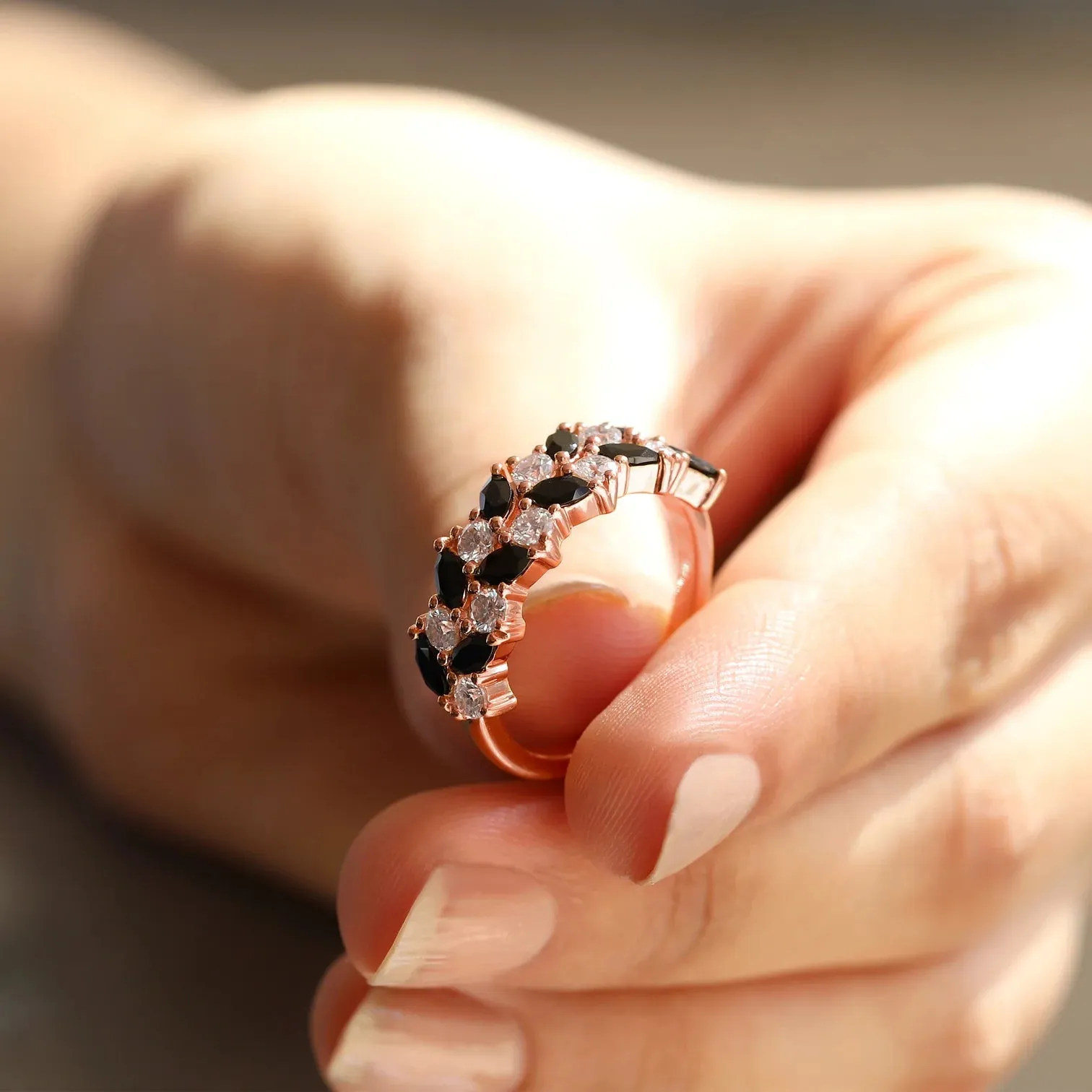 Mia Black Spinel and Moissanites Ring