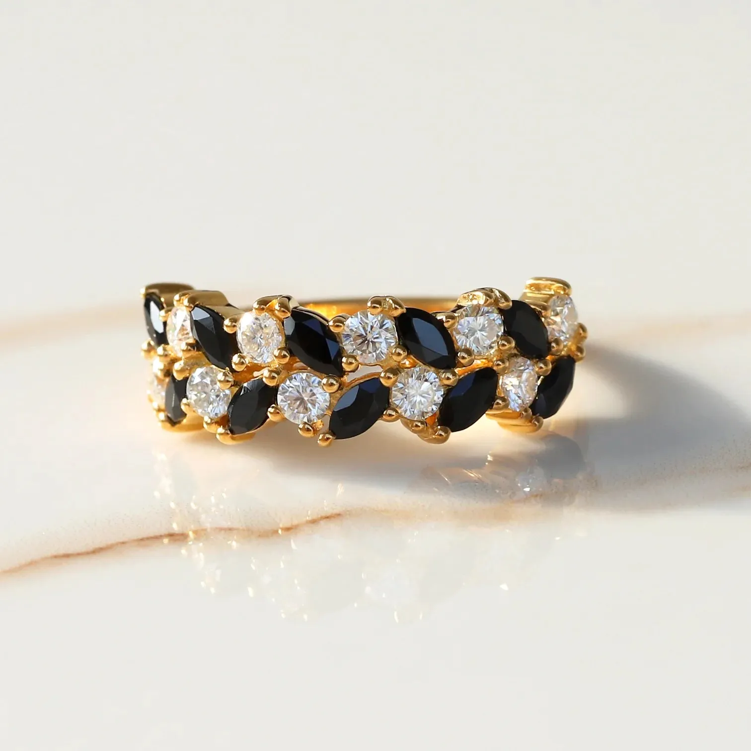 Mia Black Spinel and Moissanites Ring