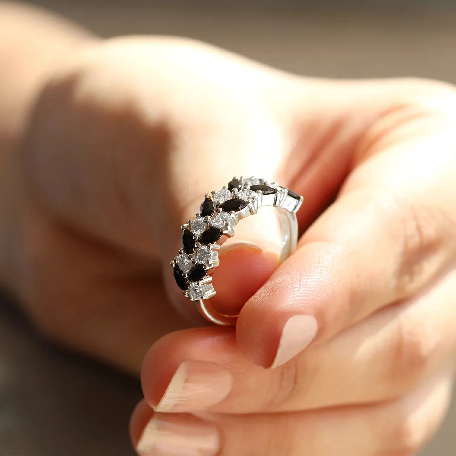 Mia Black Spinel and Moissanites Ring
