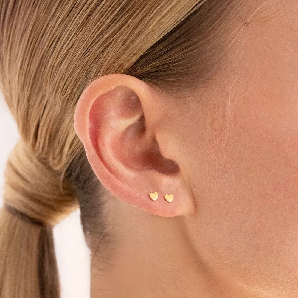 Micro Heart Stud Earrings - 9k