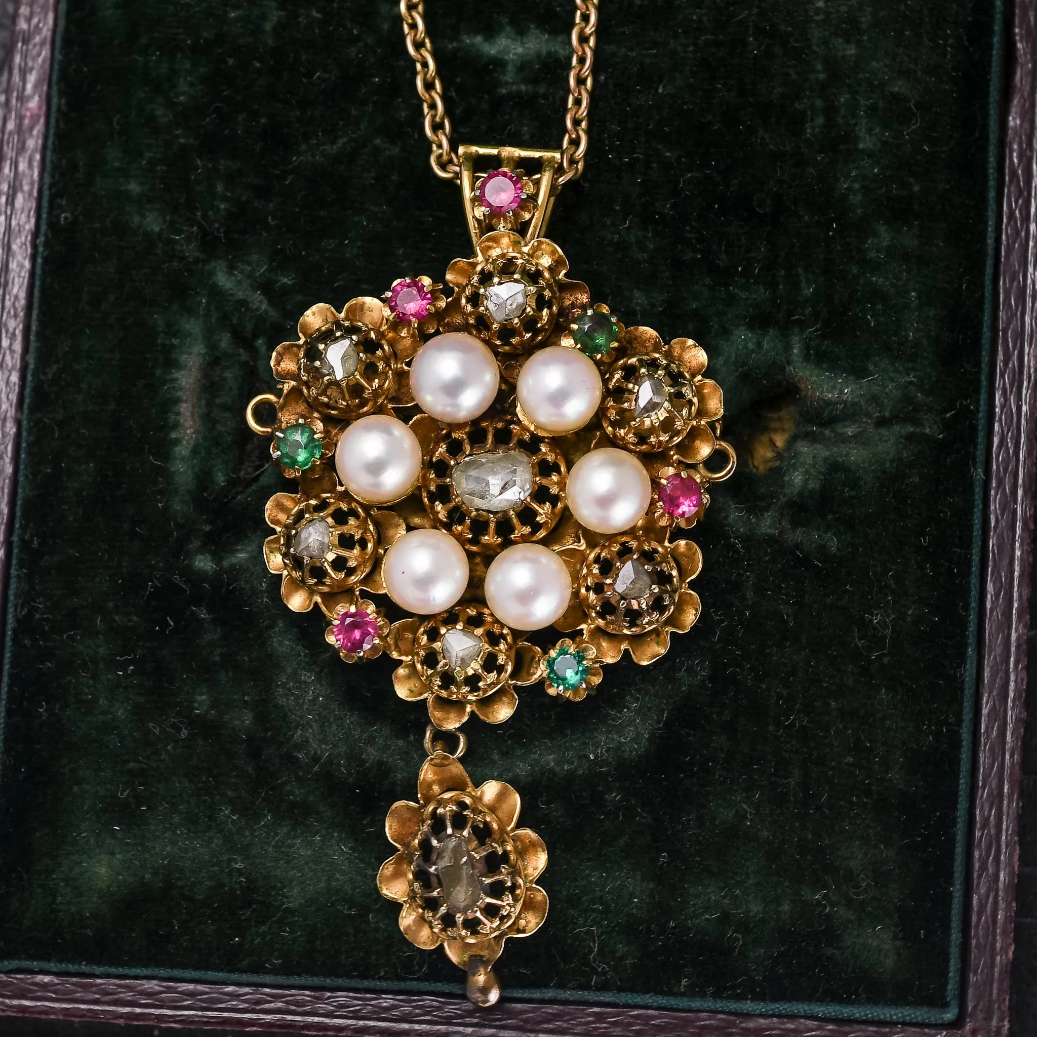 Mid-Victorian Ornate Floral Harlequin Pendant