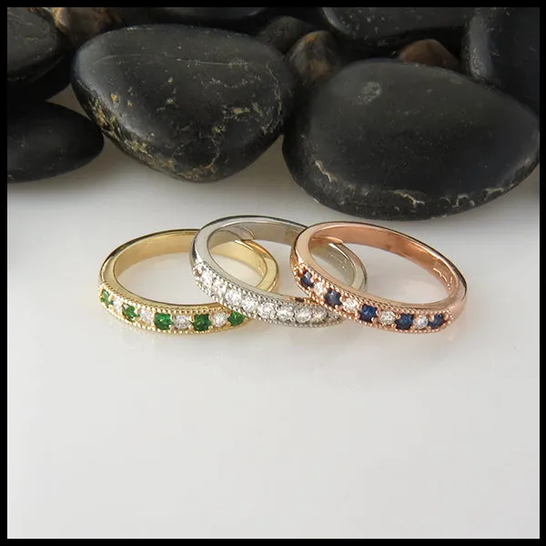Milgrain Gemstone Stacking Ring in Gold