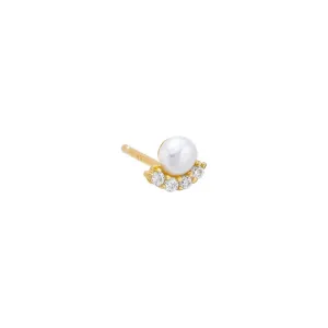Mini Curved CZ X Pearl Stud Earring