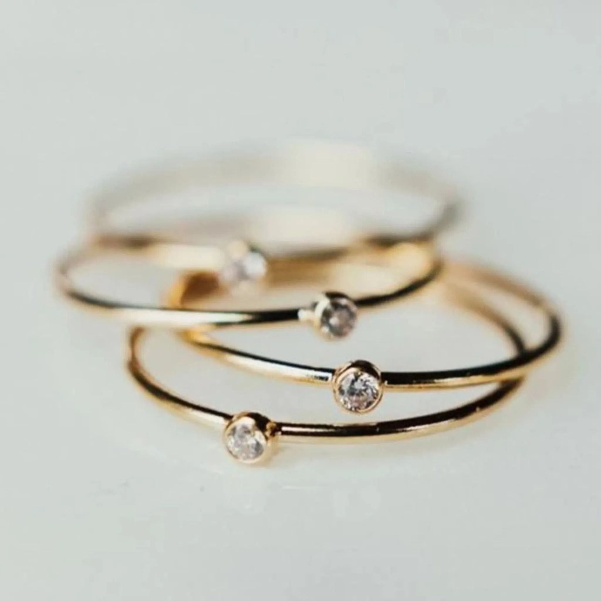 Mini Diamond CZ Stacking Ring  - Sterling, Gold or Rose Gold