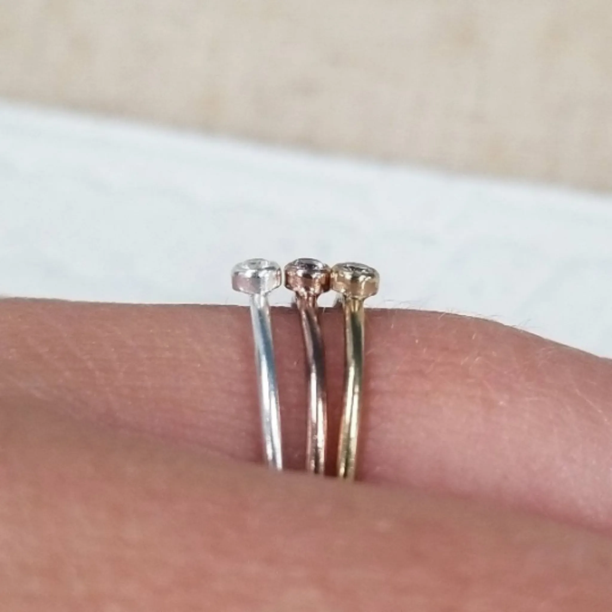 Mini Diamond CZ Stacking Ring  - Sterling, Gold or Rose Gold
