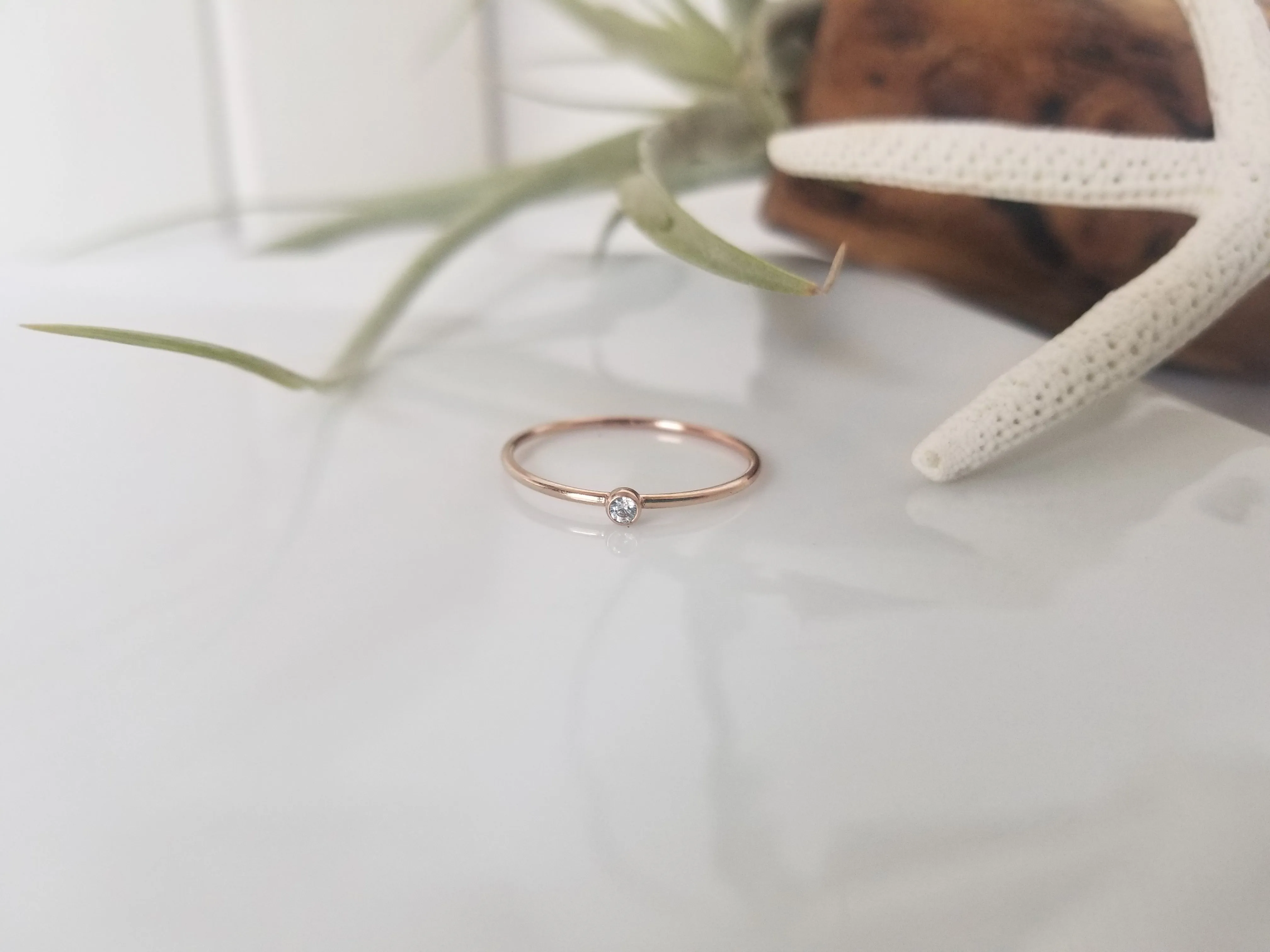 Mini Diamond CZ Stacking Ring  - Sterling, Gold or Rose Gold