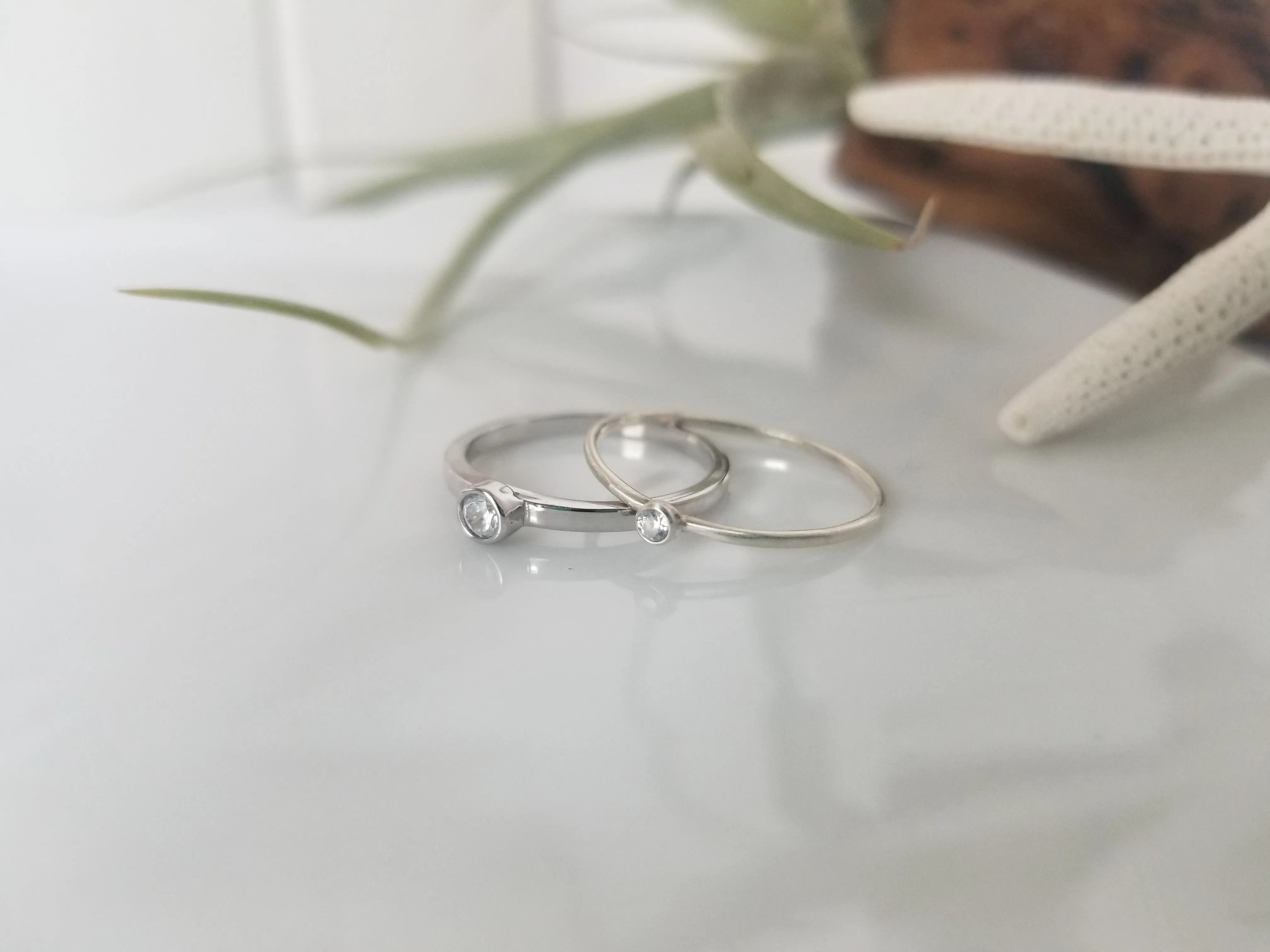 Mini Diamond CZ Stacking Ring  - Sterling, Gold or Rose Gold