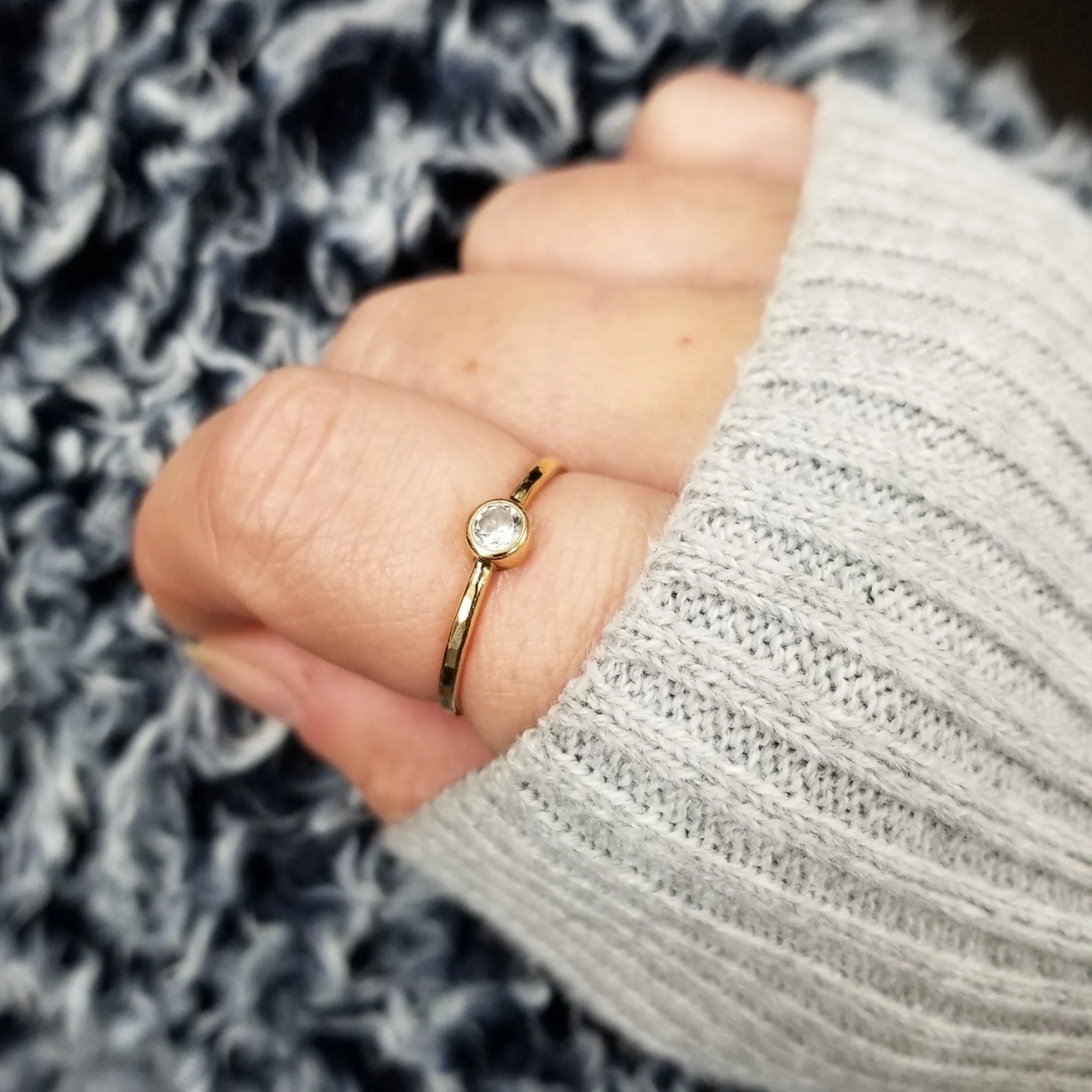 Mini Diamond CZ Stacking Ring  - Sterling, Gold or Rose Gold