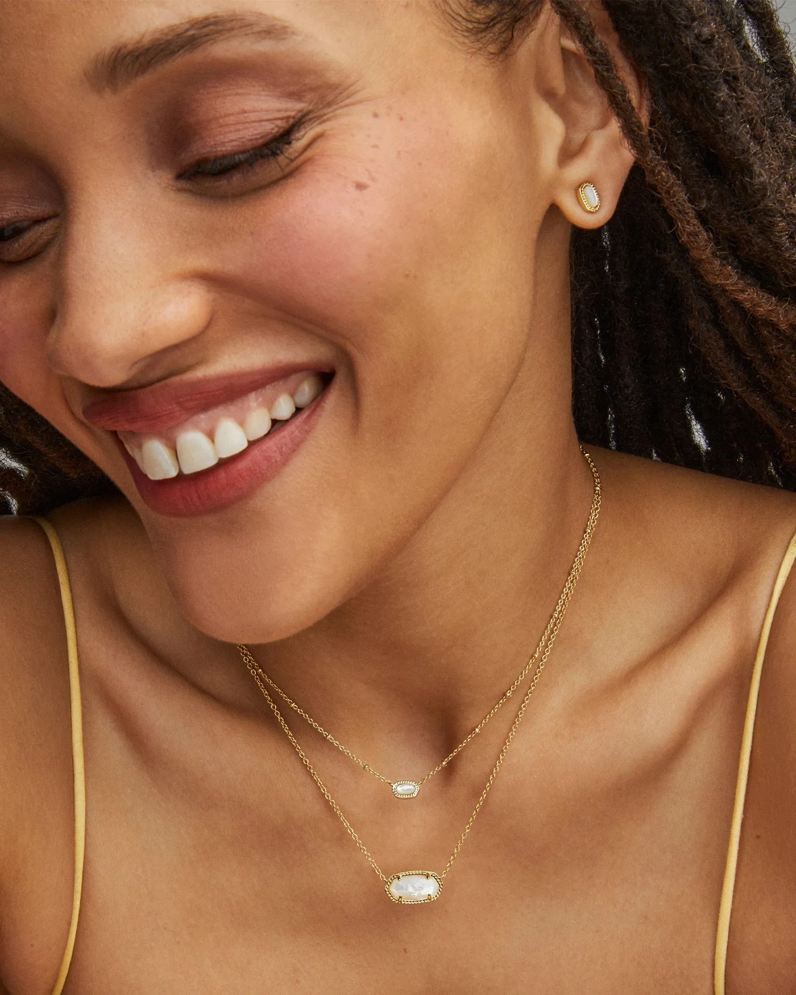Mini Ellie Gold Stud Earrings in Ivory Mother-of-Pearl
