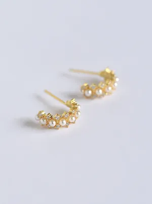 Mini Pearl Half Hoop Stud Earrings