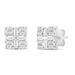 Miracle Surround Square Shaped Stud Earrings with 0.05ct of Diamonds in Sterling Silver