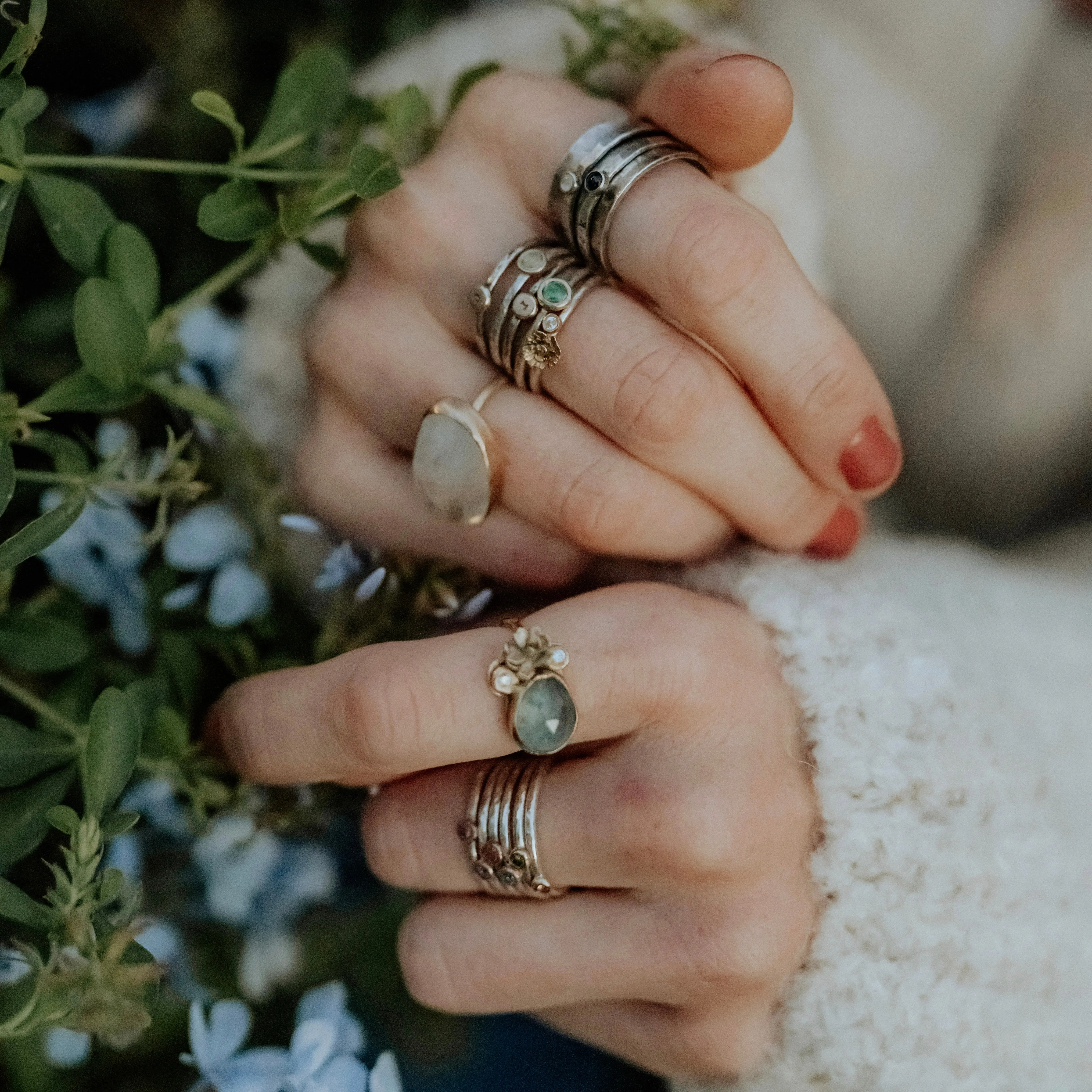 mixed metal gold and sterling silver Green Diamond stacking ring