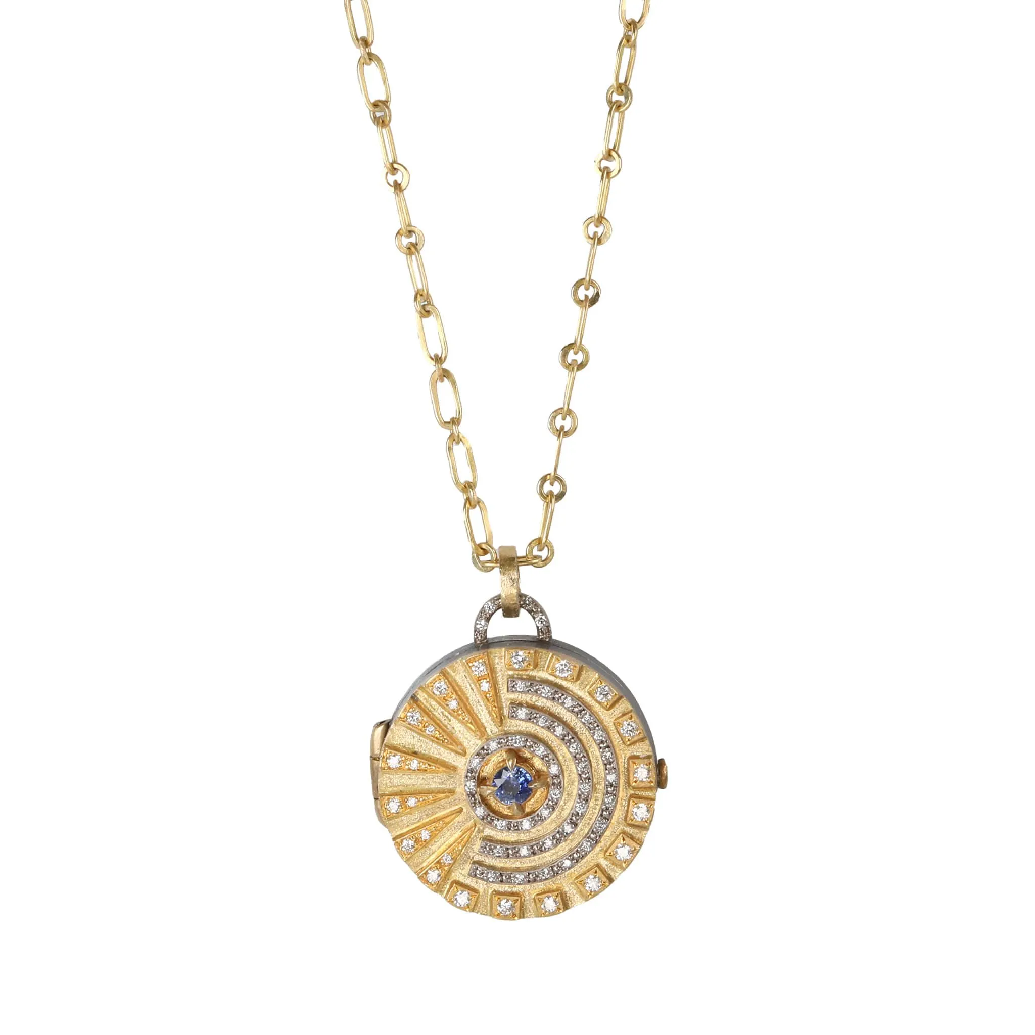 Mixed Metal "Radia" Locket with Diamonds & Center Blue Sapphire