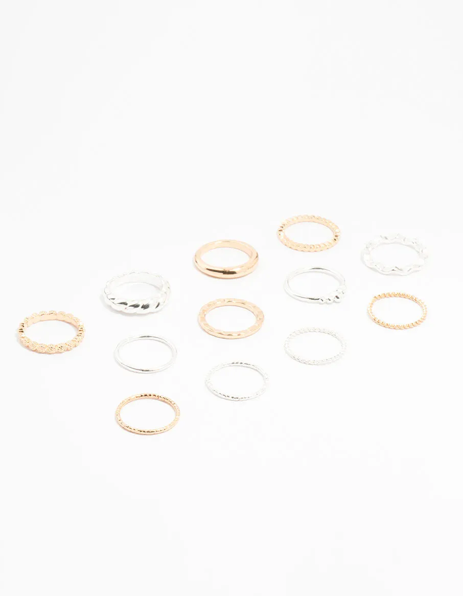 Mixed Metal Textured Spiral Stacking Rings 12-Pack