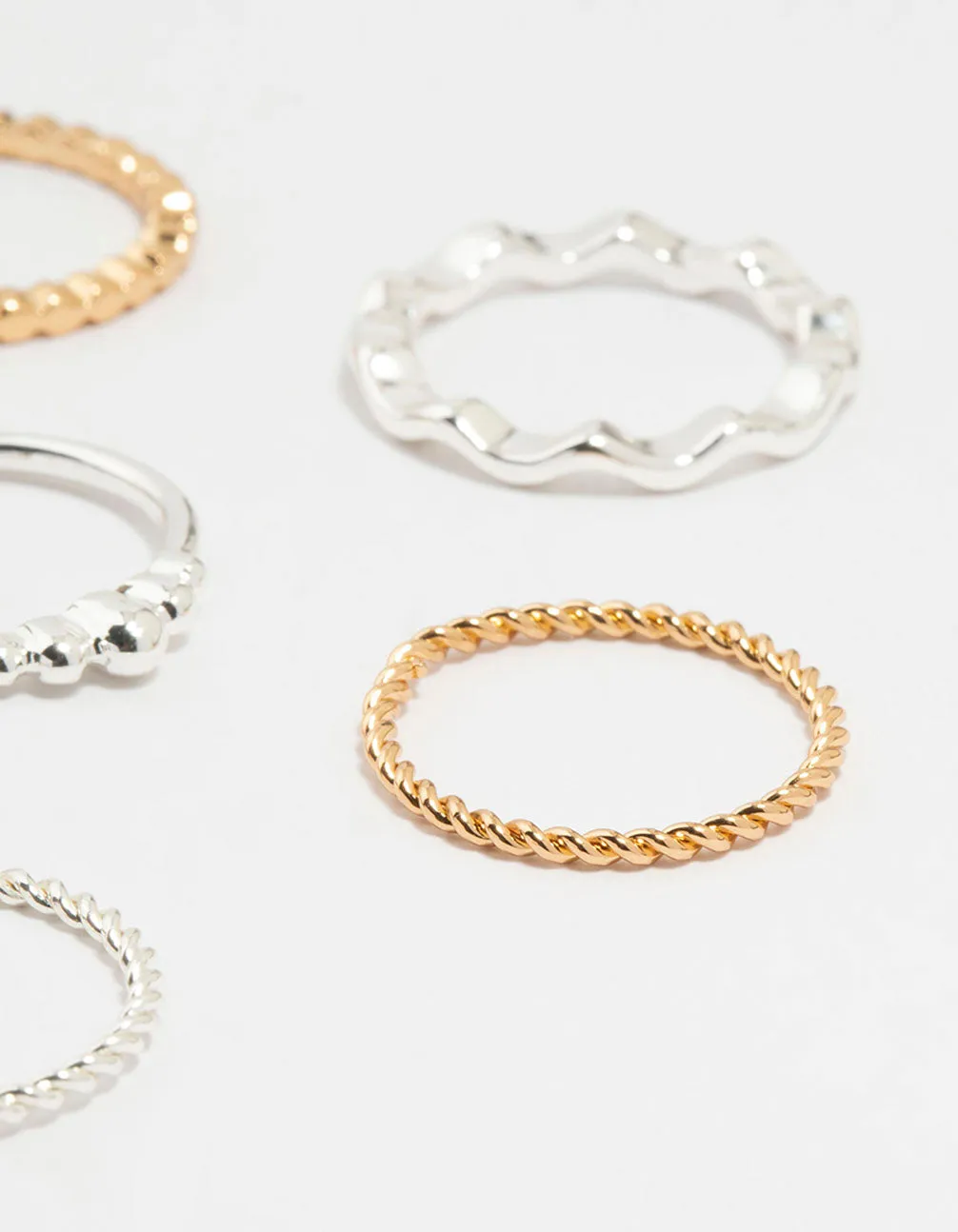 Mixed Metal Textured Spiral Stacking Rings 12-Pack