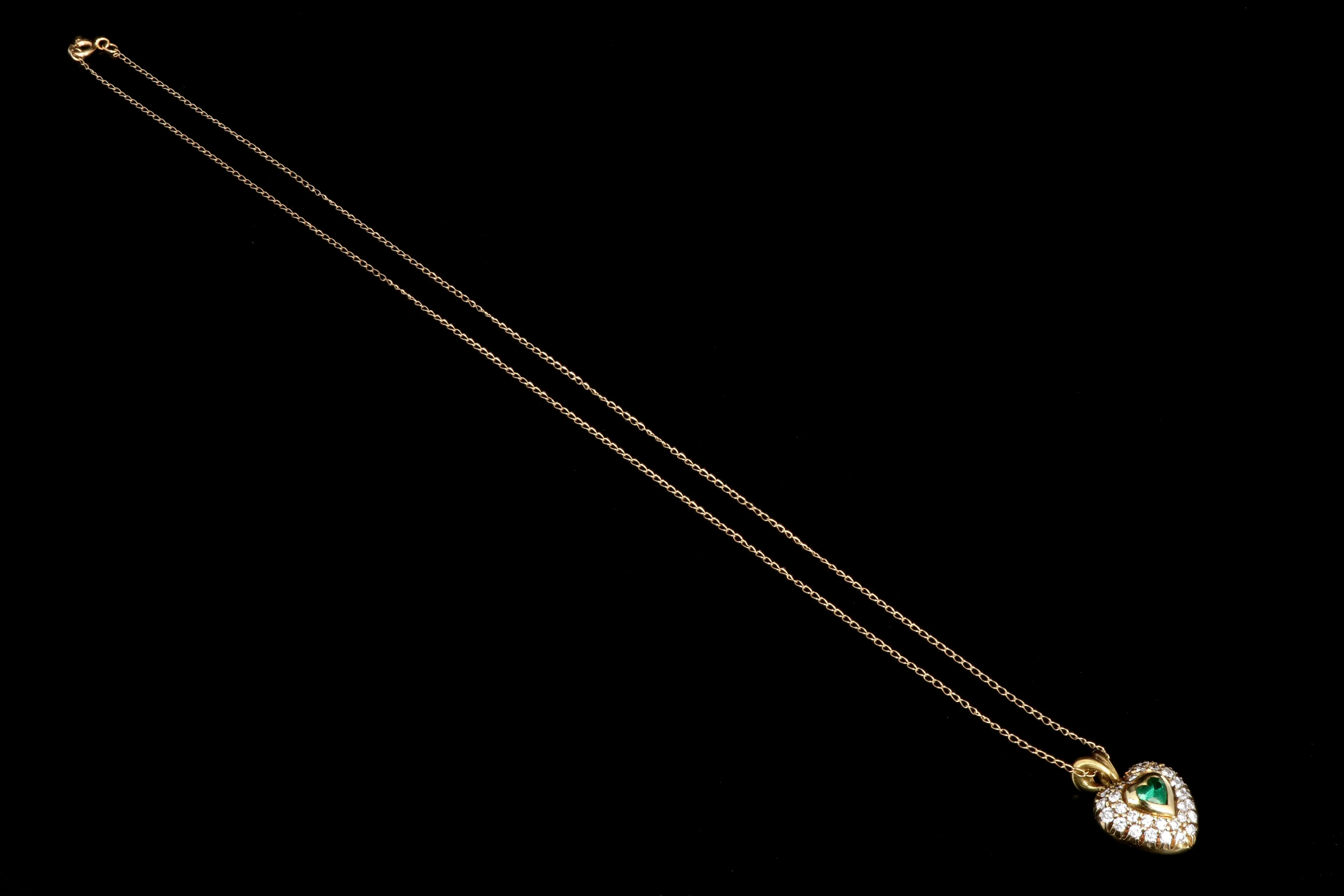 Modern 18K Yellow Gold .50 Carat Emerald and Diamond Heart