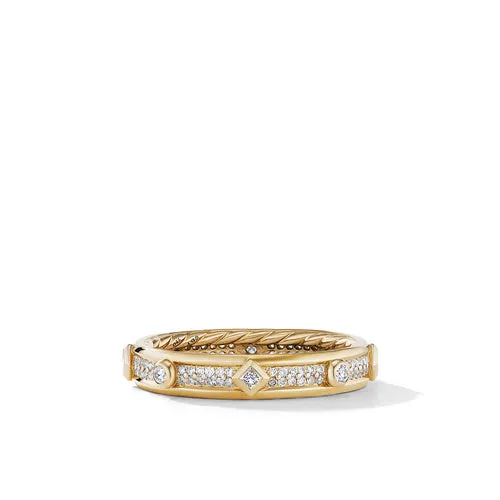 Modern Renaissance Band Ring in 18K Yellow Gold with Full Pavé Diamonds, Size 6