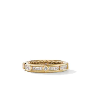 Modern Renaissance Band Ring in 18K Yellow Gold with Full Pavé Diamonds, Size 6