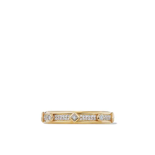 Modern Renaissance Band Ring in 18K Yellow Gold with Full Pavé Diamonds, Size 6