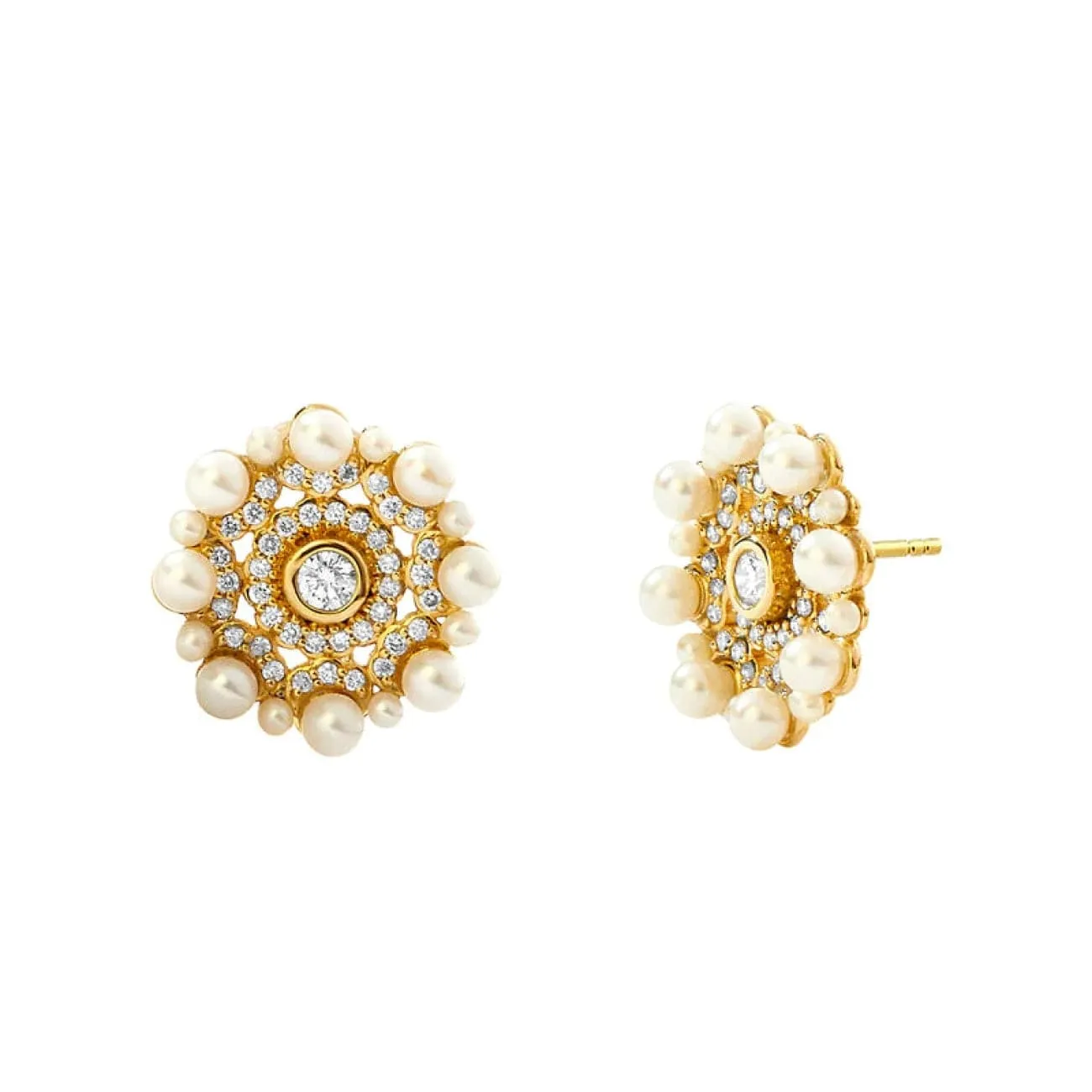 Mogul 18K Yellow Gold Pearl & Diamond Studs Earrings