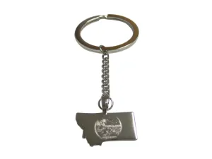 Montana State Map Shape and Flag Design Pendant Keychain