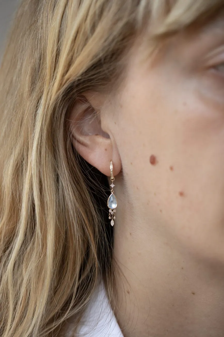 Moonstone Pear & Dangling Diamond Earrings