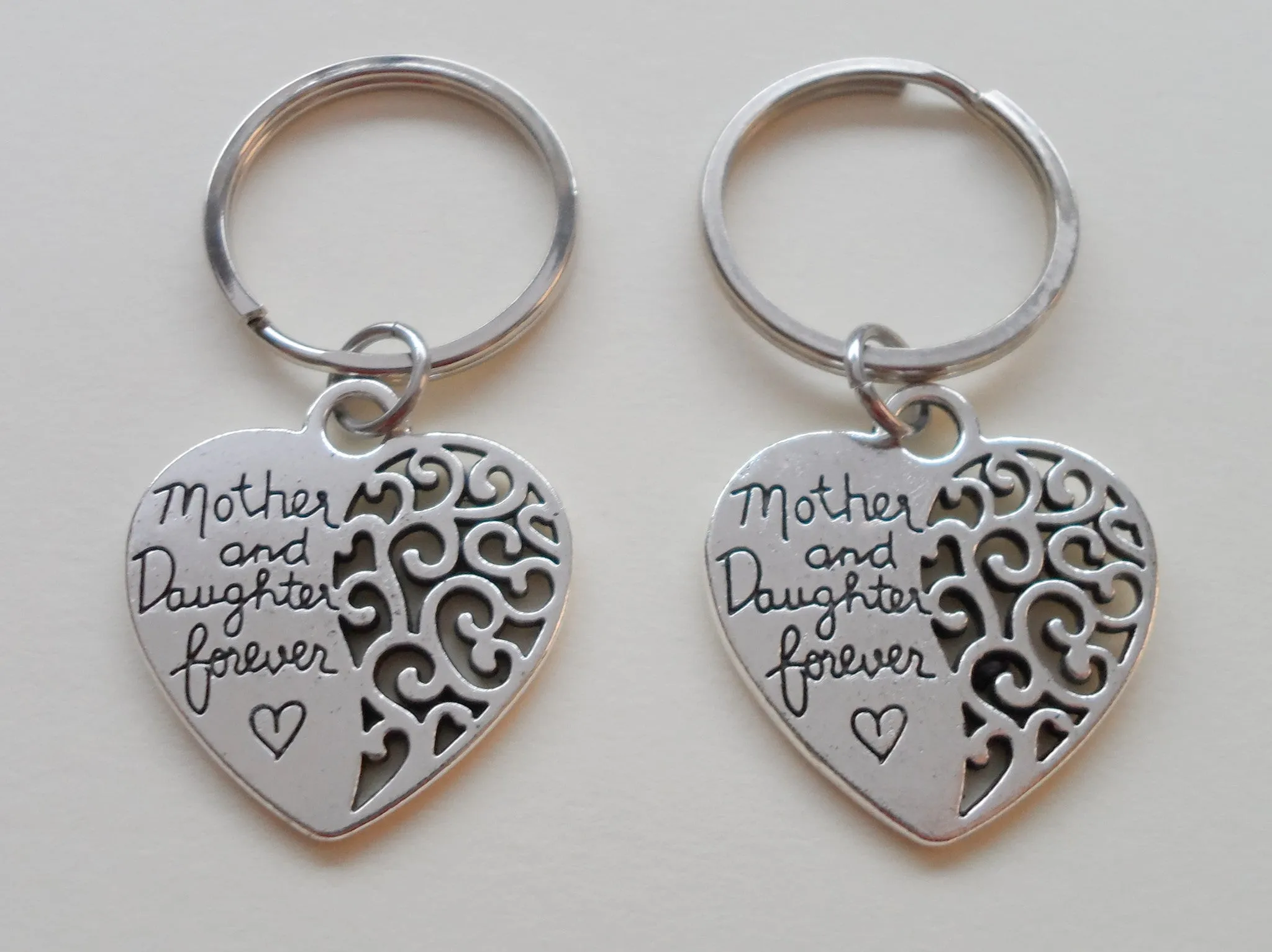 Mother and Daughter Forever Keychain Set, Custom Birthstone Charm Option