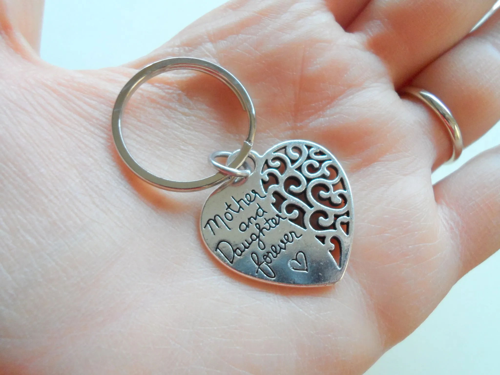 Mother and Daughter Forever Keychain Set, Custom Birthstone Charm Option