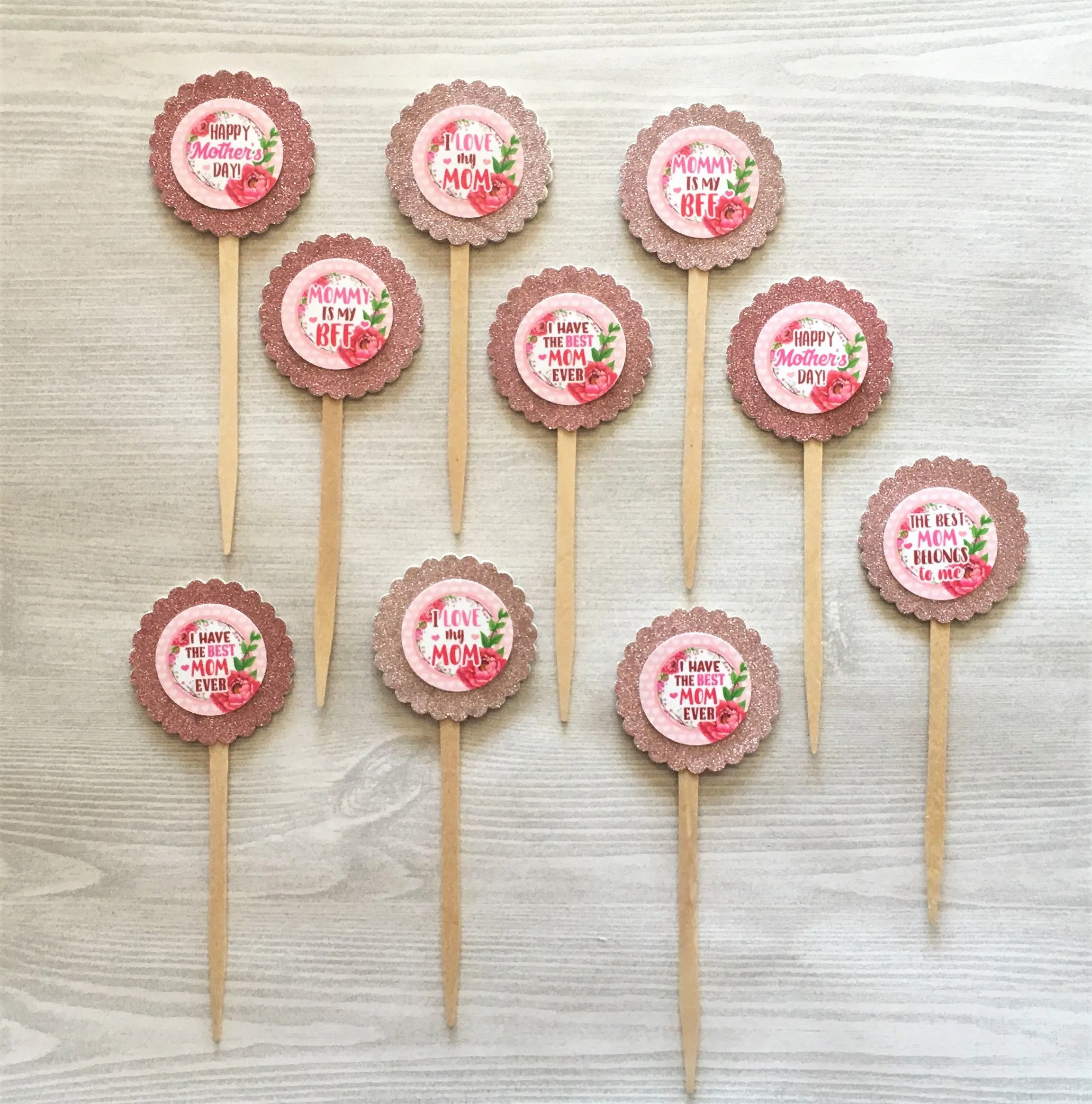 Mother, Mom Cupcake Toppers, Set of 10